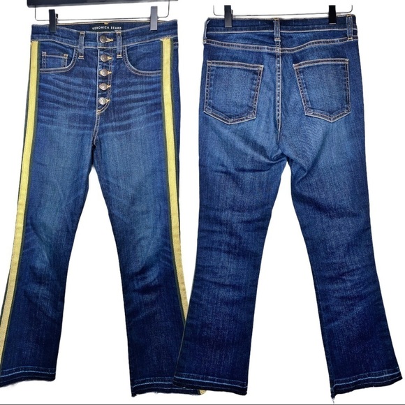 VERONICA BEARD Carolyn 10โ Baby Boot Metallic Gold Stripe Jeans, Size 25 - Picture 5 of 15